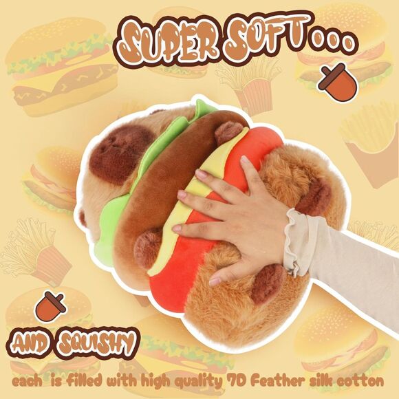 Cute Kawaii Capybara Hamburger Plush Toy Super Soft 8" Stuffed Animal Pillow - Picture 3 of 5